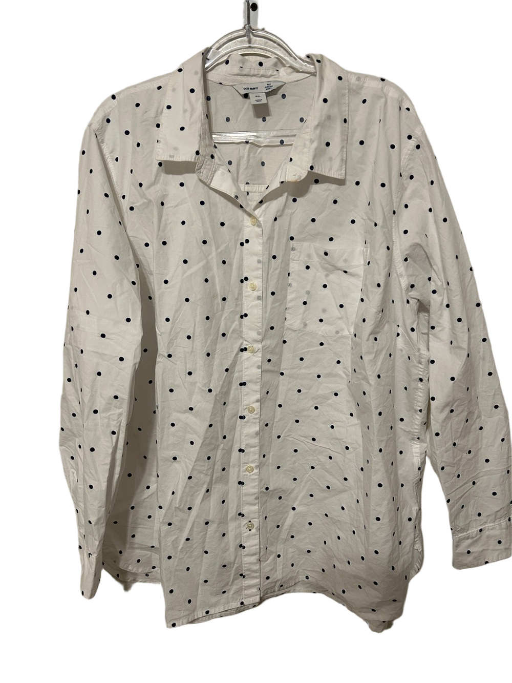 🦢Old Navy White Button-Down Shirt with blue Polka Dots size XXL GUC